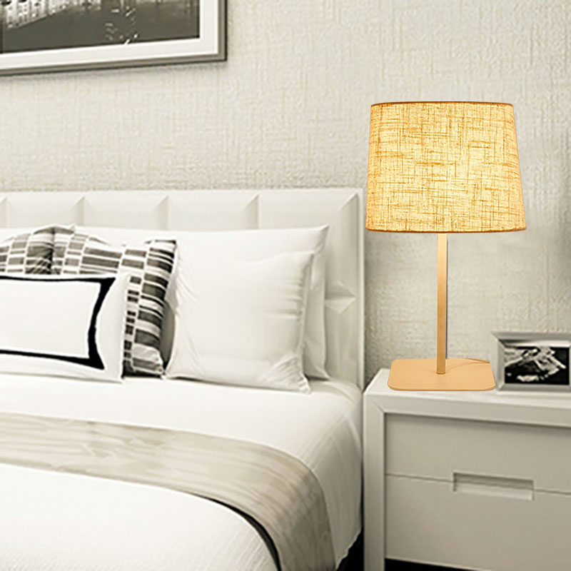Modern Geometric Led Bedside Reading Light In Black/Beige - Stylish Fabric Task Lighting Beige