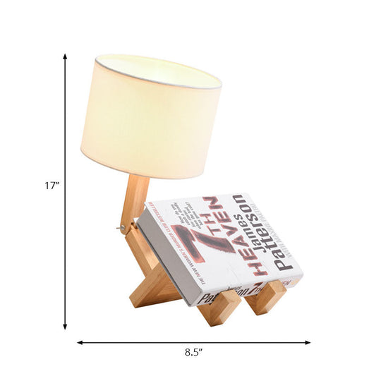 Modernism Led Desk Lamp With Fabric Shade - Beige Drum Design Perfect For Bedrooms