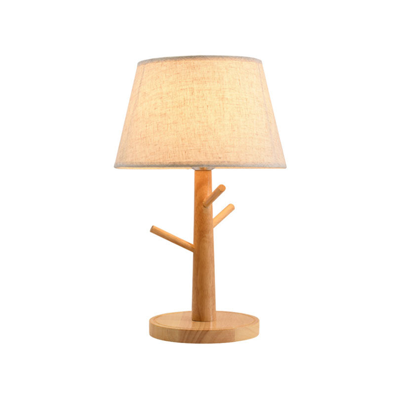 Modern Fabric Led Desk Lamp - Tapered Design White With Branch Base