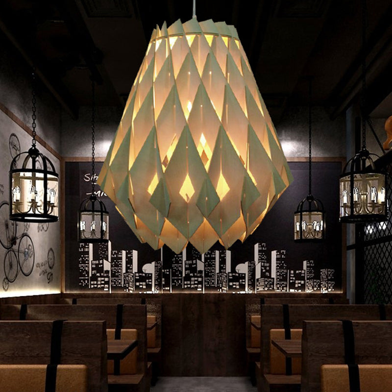 Geometric Pendant Lamp: Modern Wooden Hanging Light For Restaurants In Natural Wood