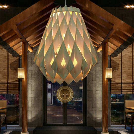 Geometric Pendant Lamp: Modern Wooden Hanging Light For Restaurants In Natural Wood