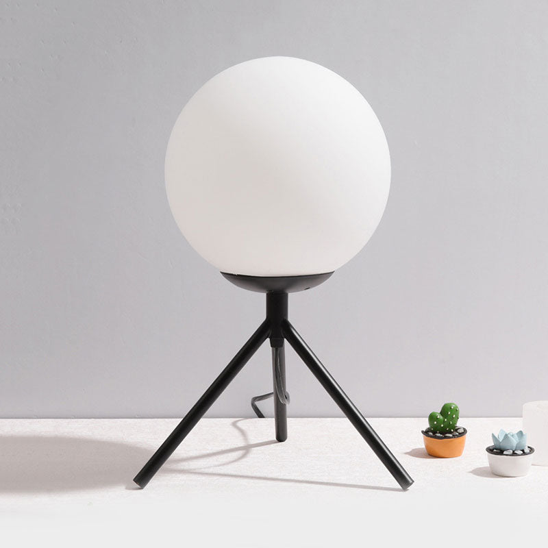 White Glass Globe Table Lamp - Modern 1 Light Black/Gold Tripod Base