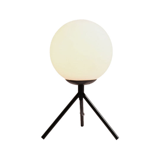 White Glass Globe Table Lamp - Modern 1 Light Black/Gold Tripod Base