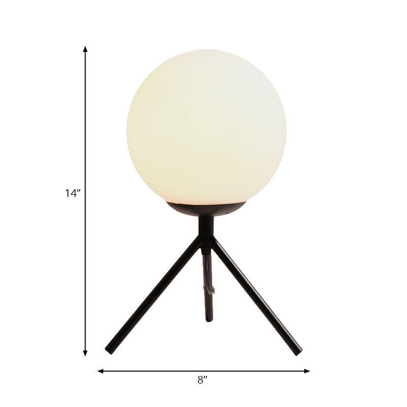 White Glass Globe Table Lamp - Modern 1 Light Black/Gold Tripod Base