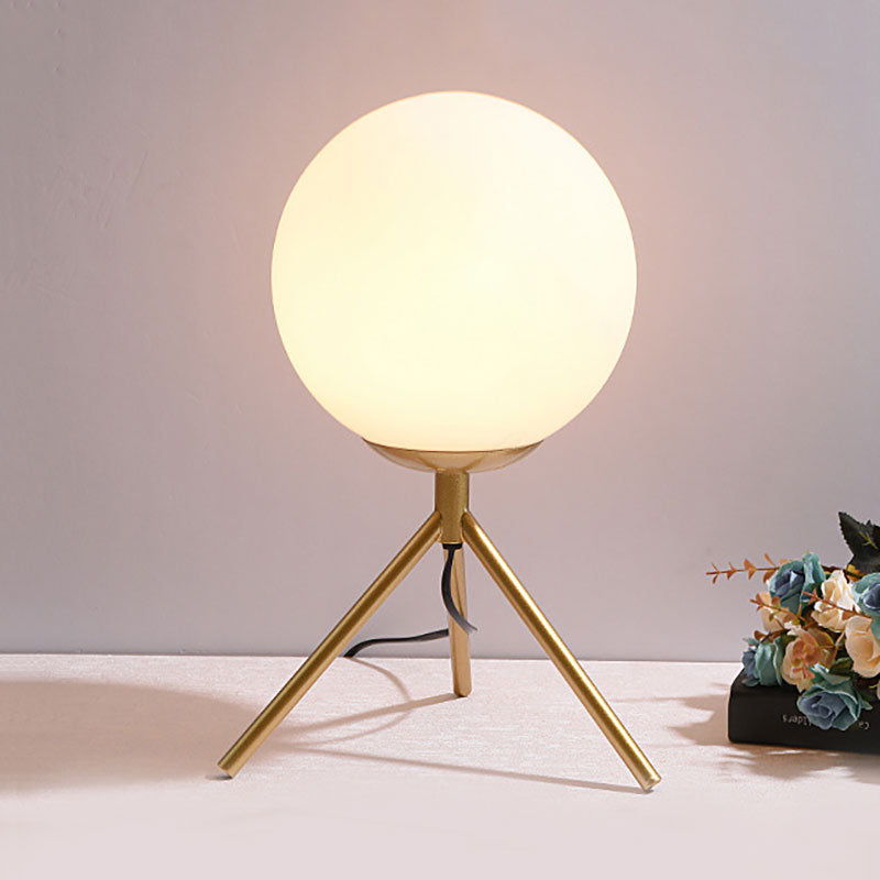 White Glass Globe Table Lamp - Modern 1 Light Black/Gold Tripod Base Gold