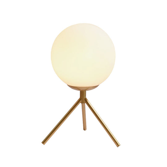 White Glass Globe Table Lamp - Modern 1 Light Black/Gold Tripod Base