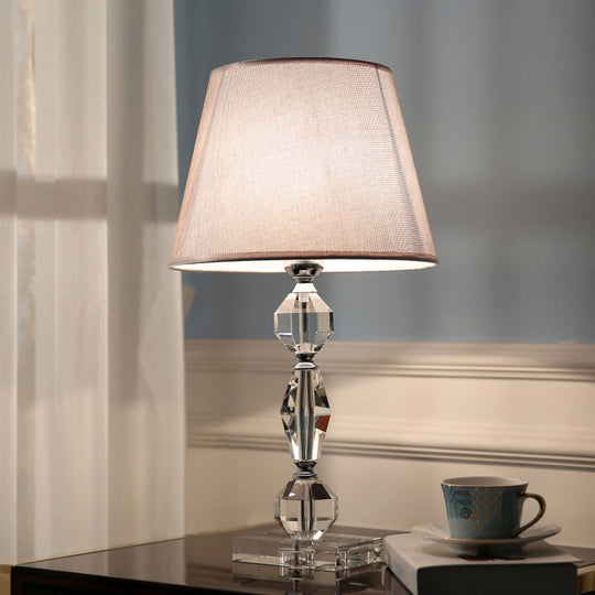 Modern Clear Crystal Table Lamp With Faceted Balls And Fabric Shade / A