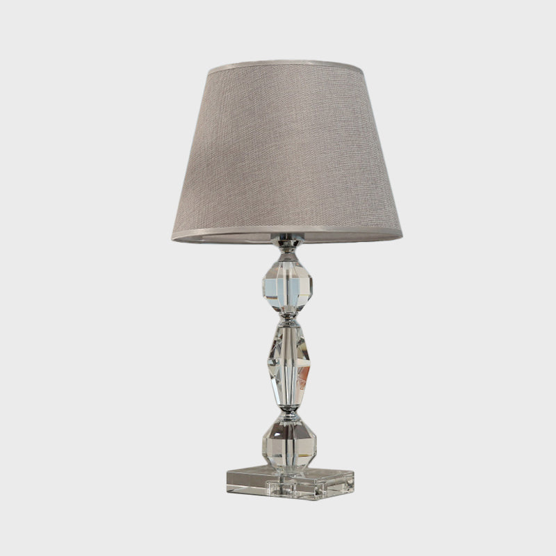 Modern Clear Crystal Table Lamp With Faceted Balls And Fabric Shade