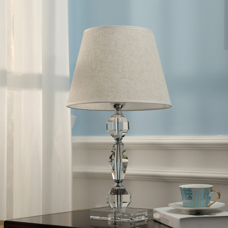 Modern Clear Crystal Table Lamp With Faceted Balls And Fabric Shade / B
