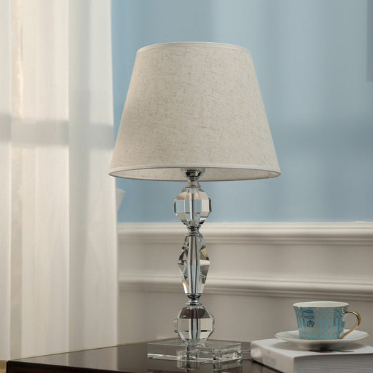 Modern Clear Crystal Table Lamp With Faceted Balls And Fabric Shade / B