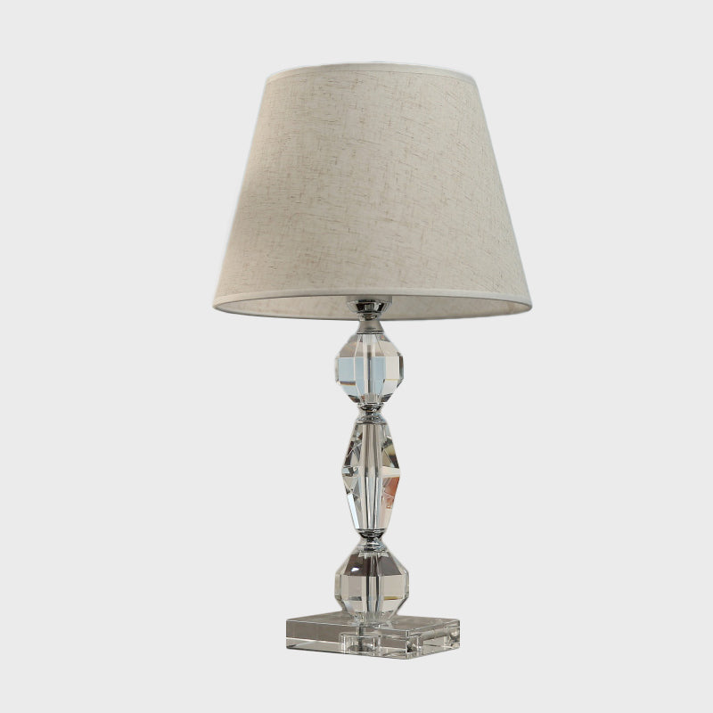 Modern Clear Crystal Table Lamp With Faceted Balls And Fabric Shade