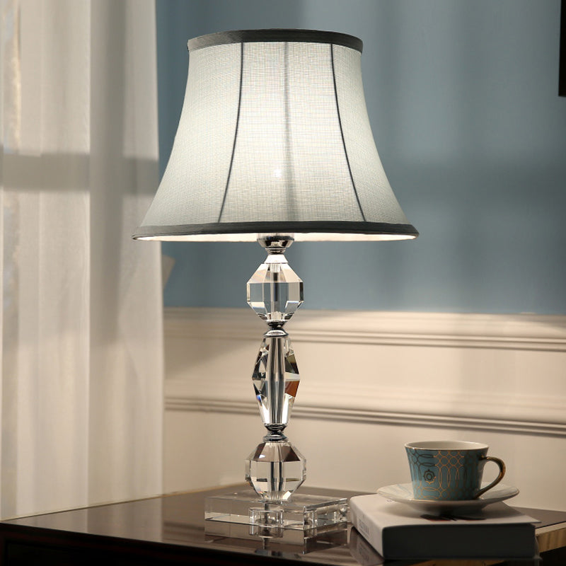 Polyhedron Crystal Table Lamp With Tapered Fabric Shade - Contemporary Nightstand Lighting Clear