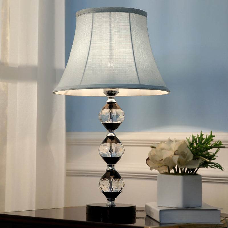Modern Clear Crystal Table Lamp With Beveled Orbs & Bell Fabric Shade / A