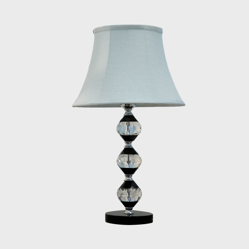 Modern Clear Crystal Table Lamp With Beveled Orbs & Bell Fabric Shade