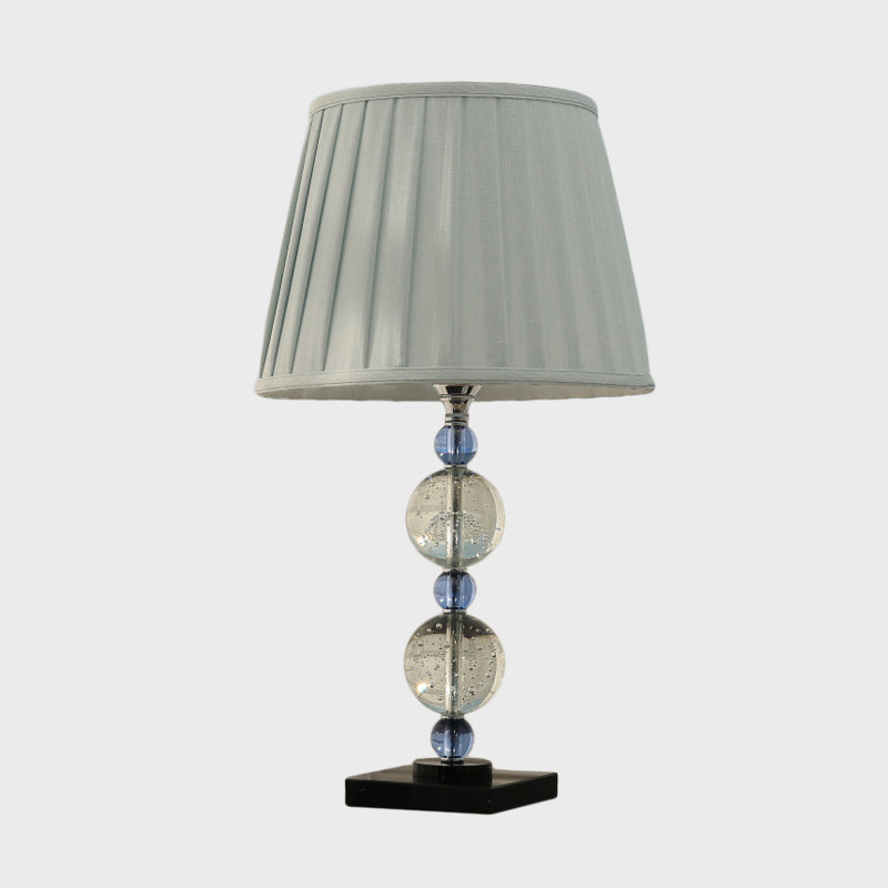 Modern Clear Crystal Table Lamp With Pleated Lampshade - Faceted Polyhedrons/Balls Design 1 Bulb