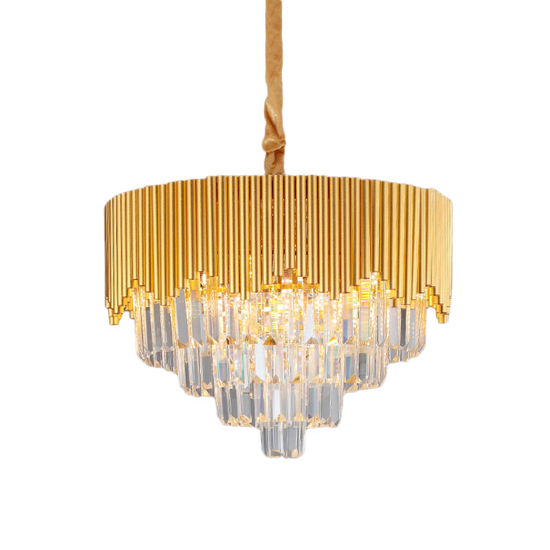 Clear Crystal Prisms Chandelier – Modern Gold Finish – 4/6/8 Heads – Great Room Pendant – 16"/19.5"/23.5" Wide