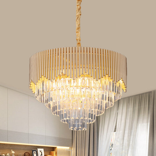 Modern Gold Crystal Chandelier With Clear Prisms - 4/6/8 Heads And 16/19.5/23.5 Width / 23.5