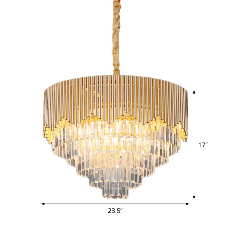 Clear Crystal Prisms Chandelier – Modern Gold Finish – 4/6/8 Heads – Great Room Pendant – 16"/19.5"/23.5" Wide