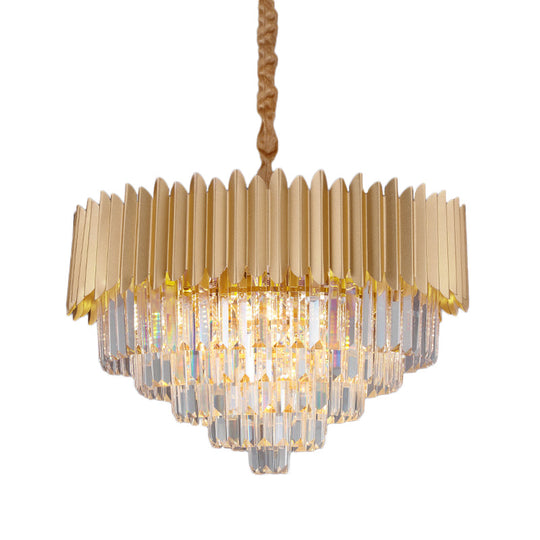 Contemporary 4/8 Bulb Crystal Rectangle Hanging Lamp in Gold – Taper Faceted Design, 16"/23.5" Width
