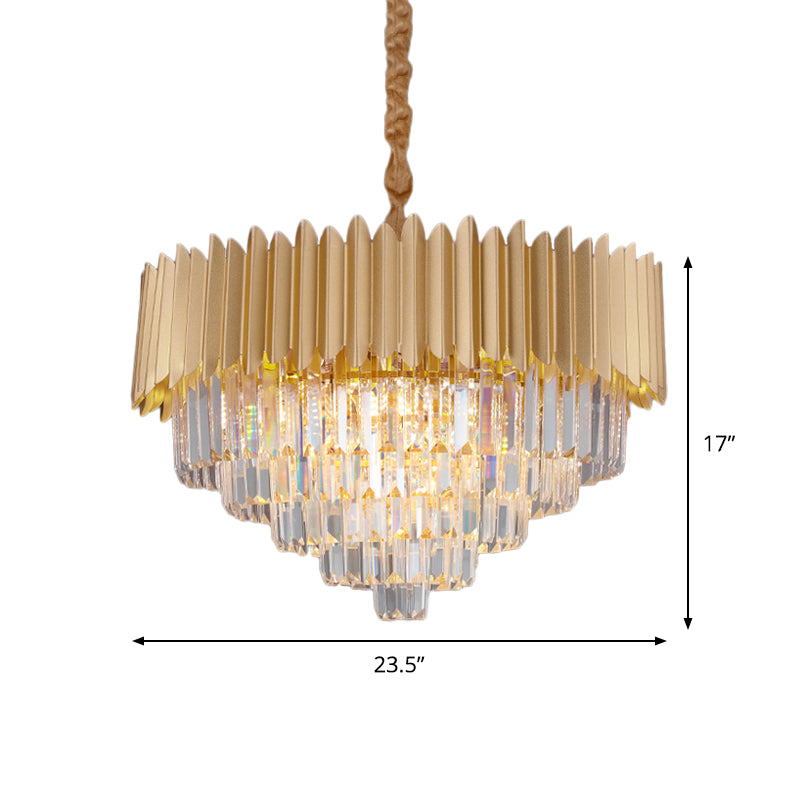 Contemporary 4/8 Bulb Crystal Rectangle Hanging Lamp in Gold – Taper Faceted Design, 16"/23.5" Width