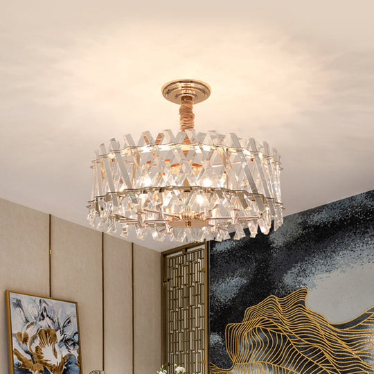 Slanted Crystal Drum Pendant Chandelier - Contemporary Design For Dining Room Clear