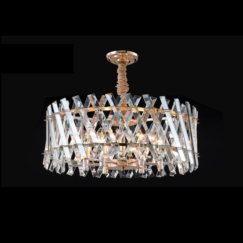 Modern 6-Head Hanging Chandelier with Crystal Prisms for Dining Room