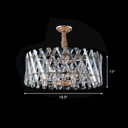 Modern 6-Head Hanging Chandelier with Crystal Prisms for Dining Room