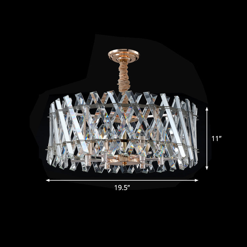 Slanted Crystal Drum Pendant Chandelier - Contemporary Design For Dining Room