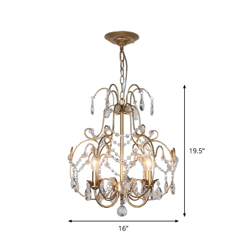 Contemporary Gold Chandelier featuring Clear Crystal Beads - 3 Bulb Lantern Suspended Lighting Fixture