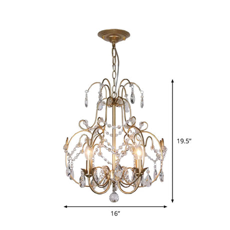 Contemporary Gold Chandelier Lantern With Clear Crystal Beads 3 Bulb Suspended Lighting Fixture