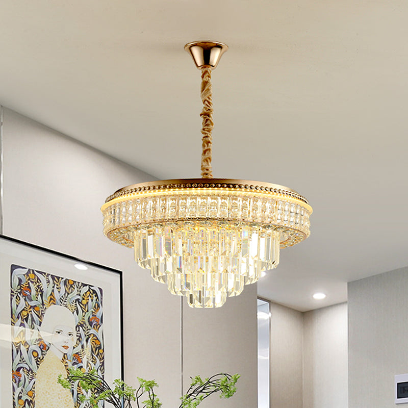 Contemporary Led Crystal Chandelier For Dining Room Suspended With Clear Prisms
