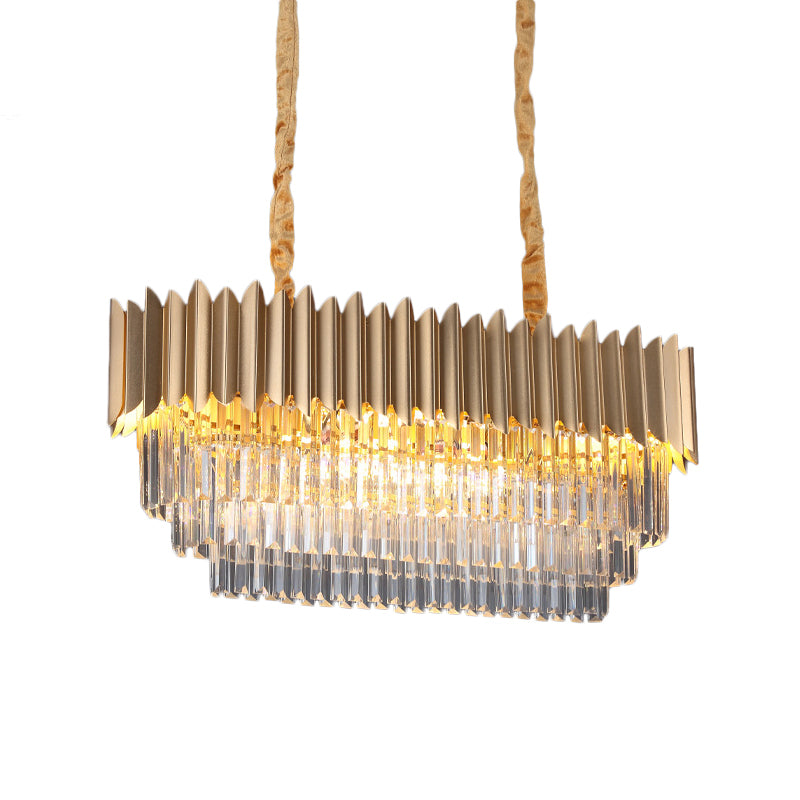 Modern Clear Crystal Prisms Pendant Lamp - Oval Shape 8 Heads Gold Finish For Dining Room And