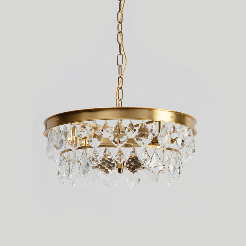 Contemporary Gold Ring Chandelier with Rhombic Crystals - 4 Bulbs - Elegant Suspension Lighting