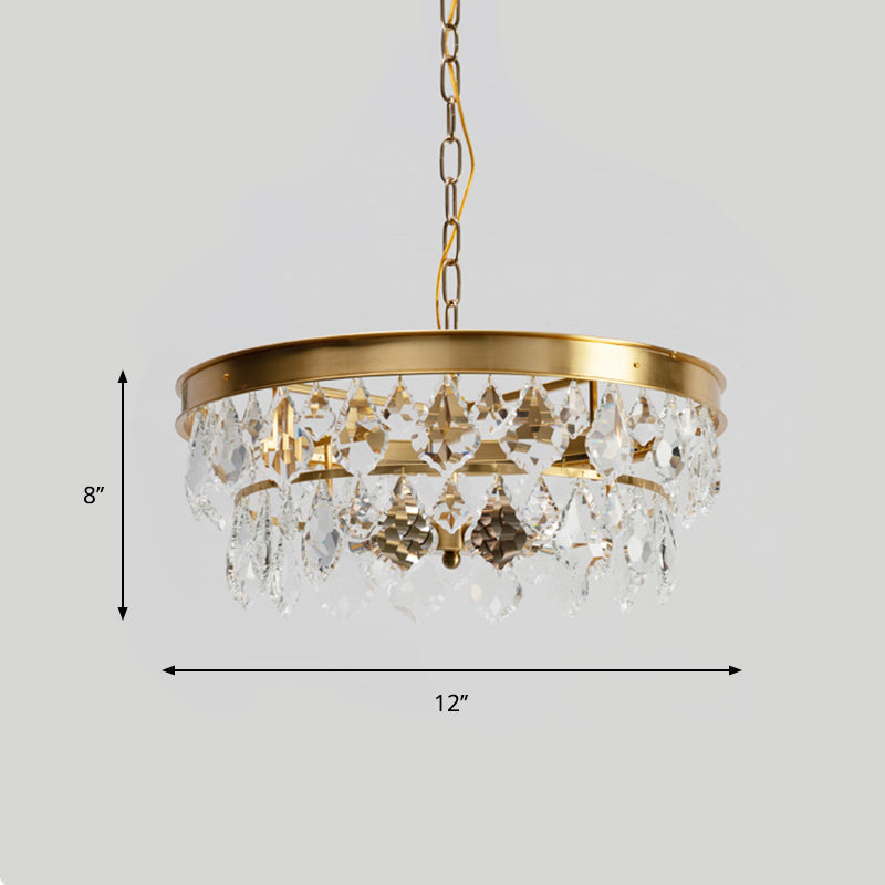 Contemporary Gold Ring Chandelier with Rhombic Crystals - 4 Bulbs - Elegant Suspension Lighting