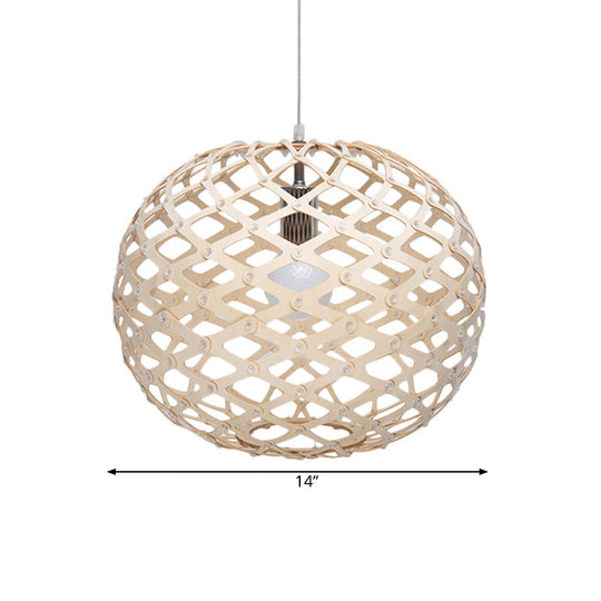 Vintage Wood Pendant Light With Orb Shade In White For Living Room Décor