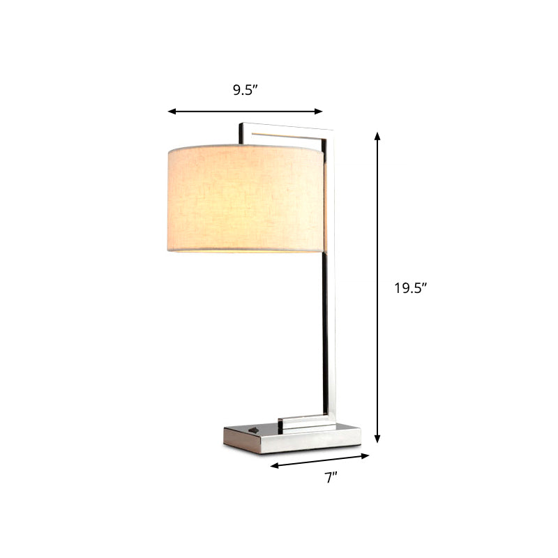 Modern Led Cylinder Reading Light In Beige Fabric With Metal Base