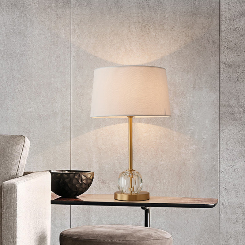 Modern Beige Head Table Lamp With Crystal Ball Barrel Shade- Perfect For Sleeping Room Nightstand