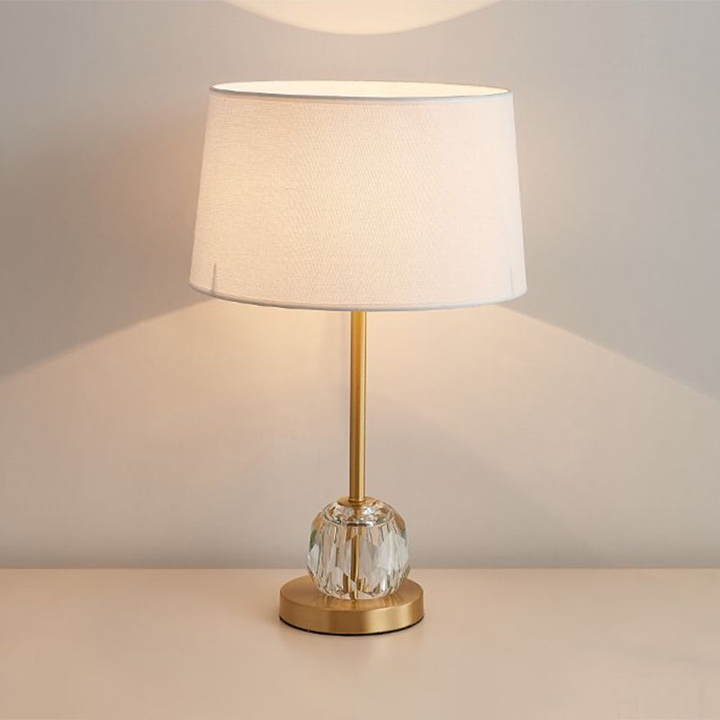 Modern Beige Head Table Lamp With Crystal Ball Barrel Shade- Perfect For Sleeping Room Nightstand