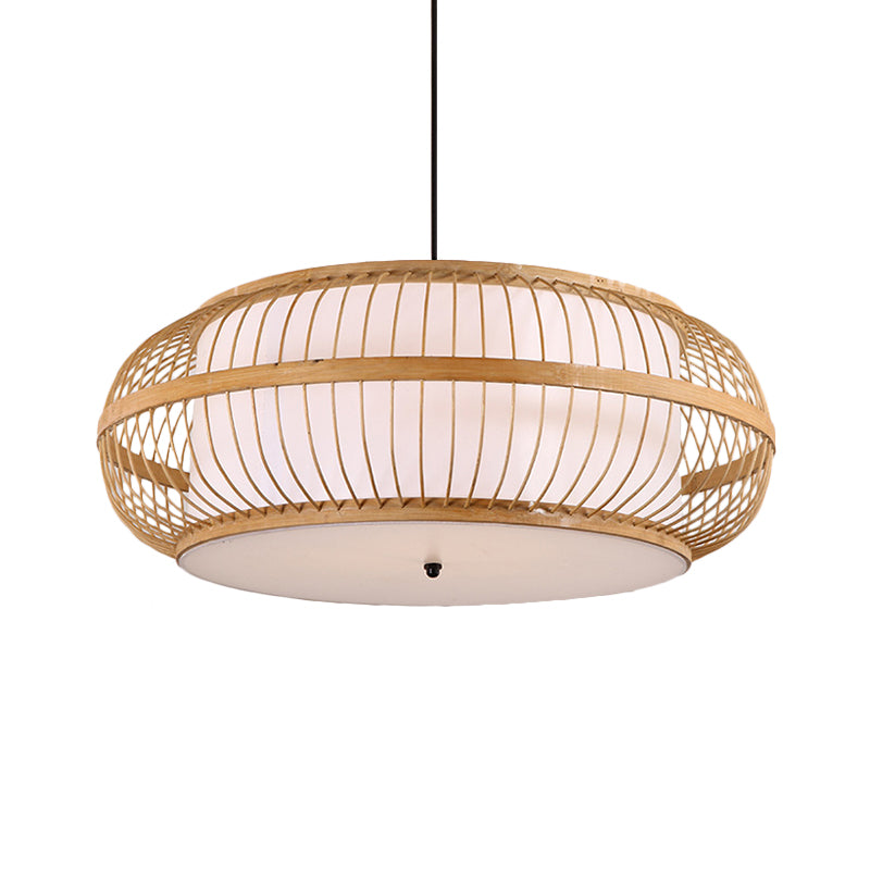 Asian Style Bamboo Pendant Light For Dining Room - Beige Drum 1 18/21.5 Diameter