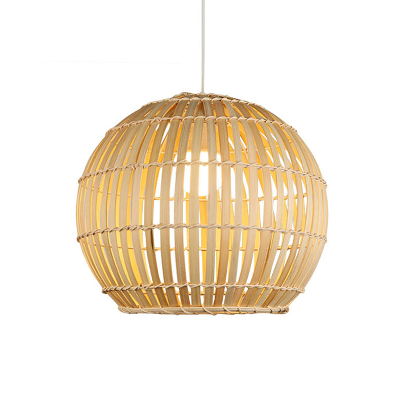 Bamboo Hand-Knitted Pendant Light With Globe Shade - Modern 12/16 Wide 1 Suspension Lamp In Beige