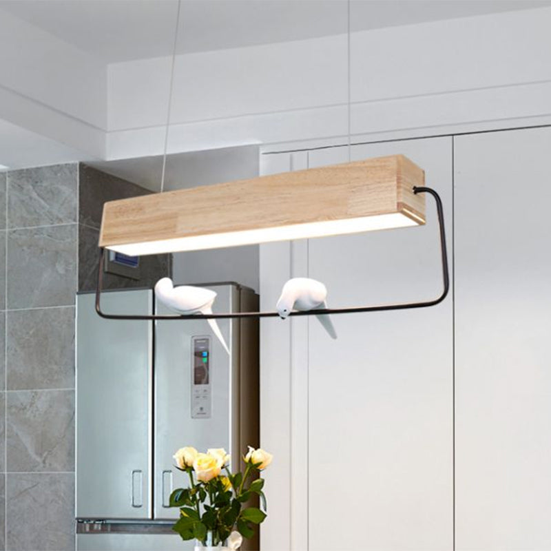 Modern Rectangular Wood Led Pendant Light For Dining Room Ceiling In Warm/White