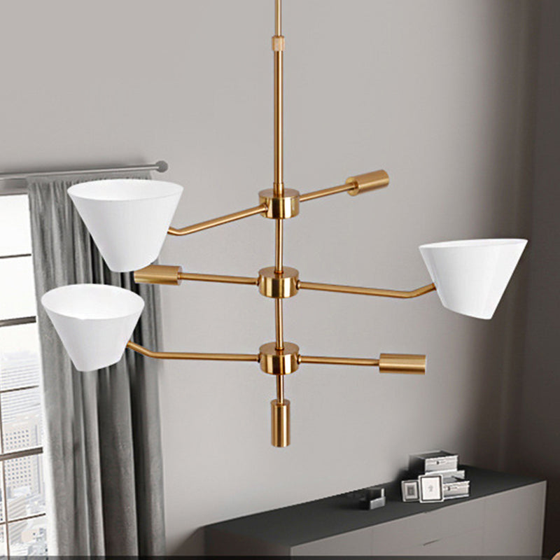 Modern Gold Metal Chandelier with 3 Lights & Clear Glass Cone Shades