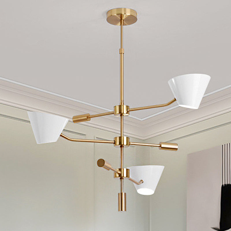 Modern Gold Metal Chandelier with 3 Lights & Clear Glass Cone Shades