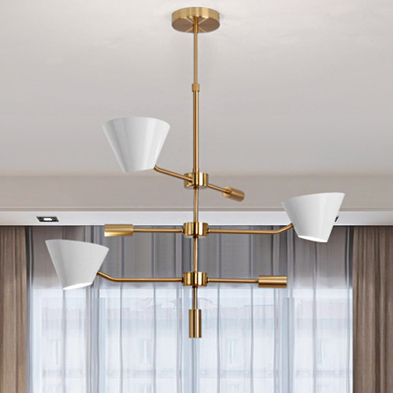 Modern Gold Metal Chandelier with 3 Lights & Clear Glass Cone Shades