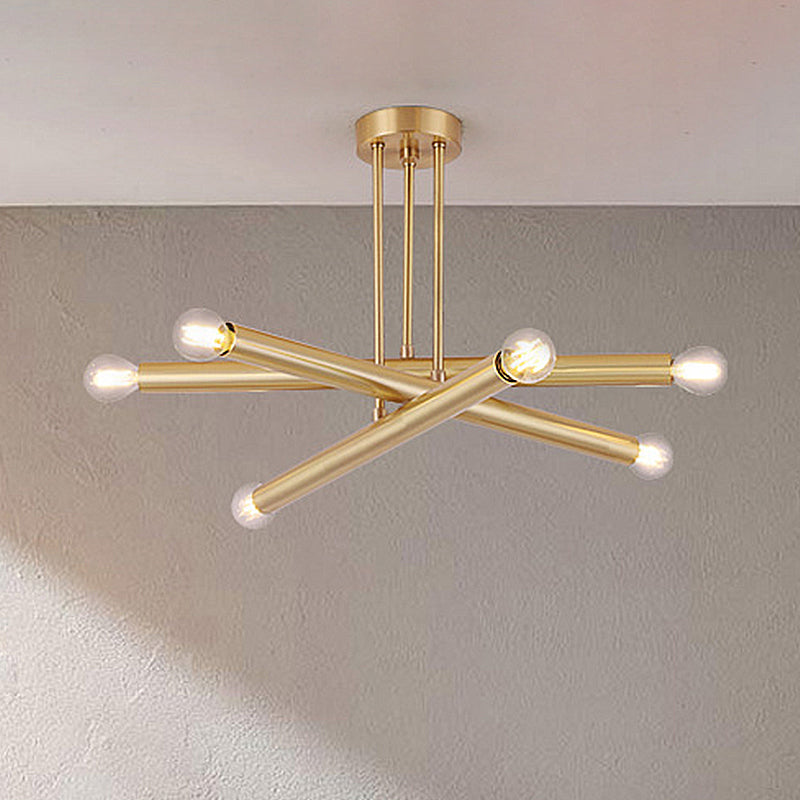 Modernist Gold Metal Bedroom Pendant Chandelier with Multiple Lights - Ceiling Hung Light Fixture