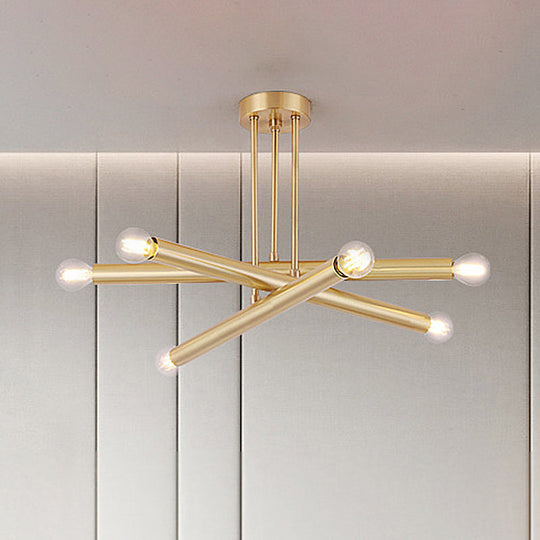 Gold Metal Linear Pendant Chandelier - Modernist Ceiling Hung Lights Fixture For Bedroom