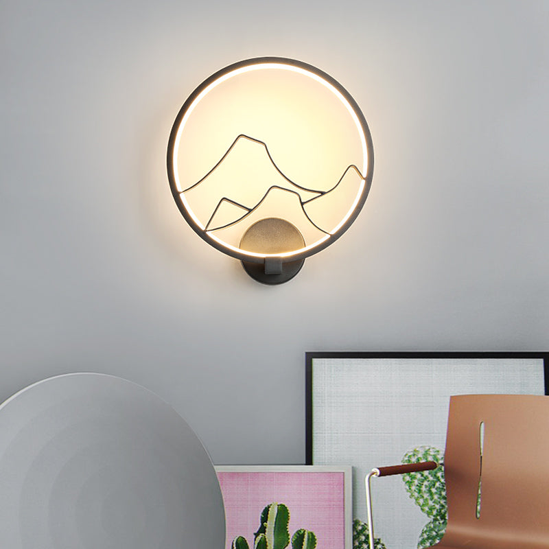 Minimalist Acrylic Ring Wall Lamp With Led White/Black Mountain Shade Black