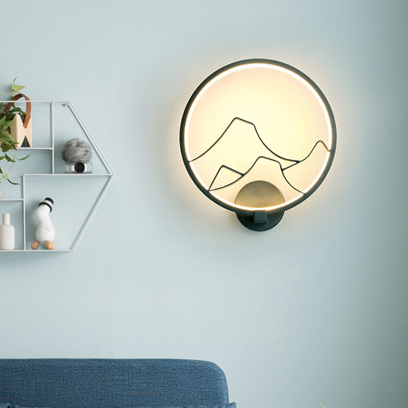 Minimalist Acrylic Ring Wall Lamp With Led White/Black Mountain Shade