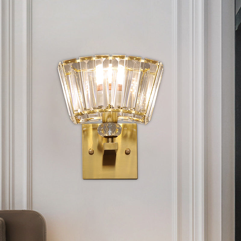 Modern Gold Wall Sconce With Trapezoid Crystal Blocks