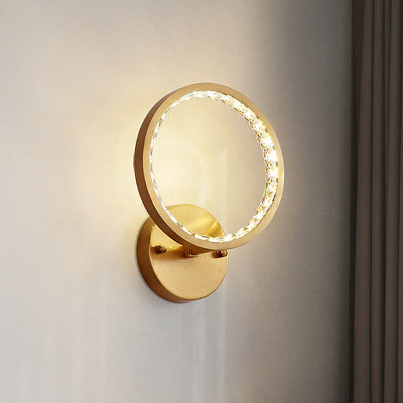 Modern Gold Led Wall Sconce With Clear Crystal Beads For Bedroom